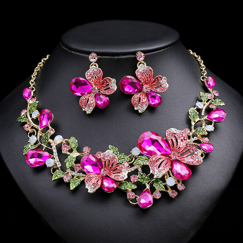 Vintage Floral Alloy Necklace and Earrings Set with Plated Finish and O-Chain for Women