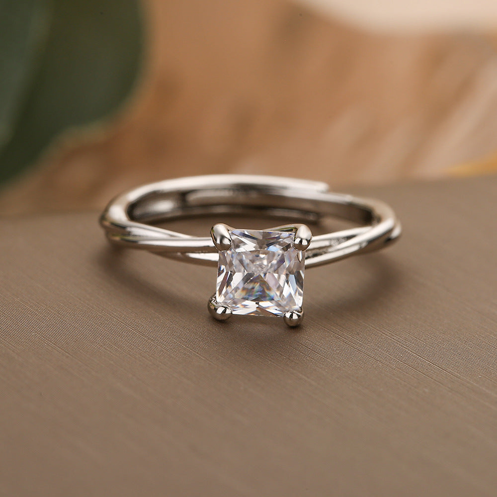 Minimalist Geometric Gold Plated Brass Ring with Cubic Zirconia for Women
