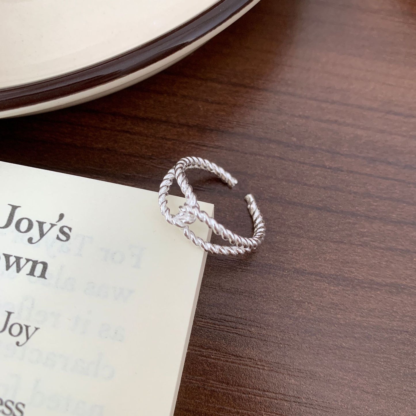 Minimalist Sweet 925 Sterling Silver Heart Geometric Twisted Rope Ring for Women