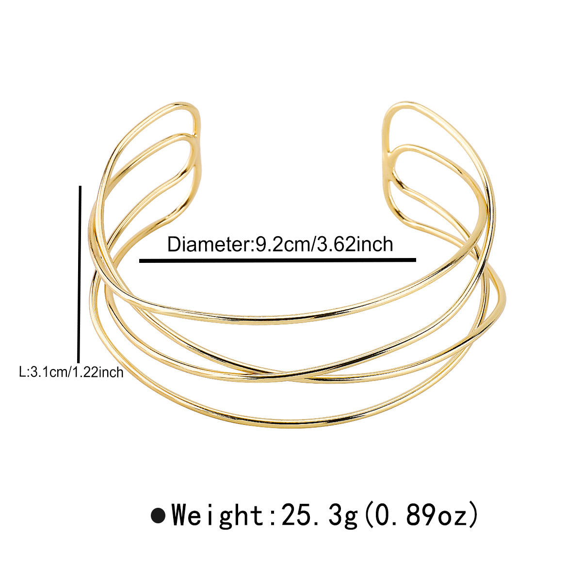 Pulsera geométrica minimalista calada de varias capas abierta para mujer, joyería de cadena de cuerpo de hierro
