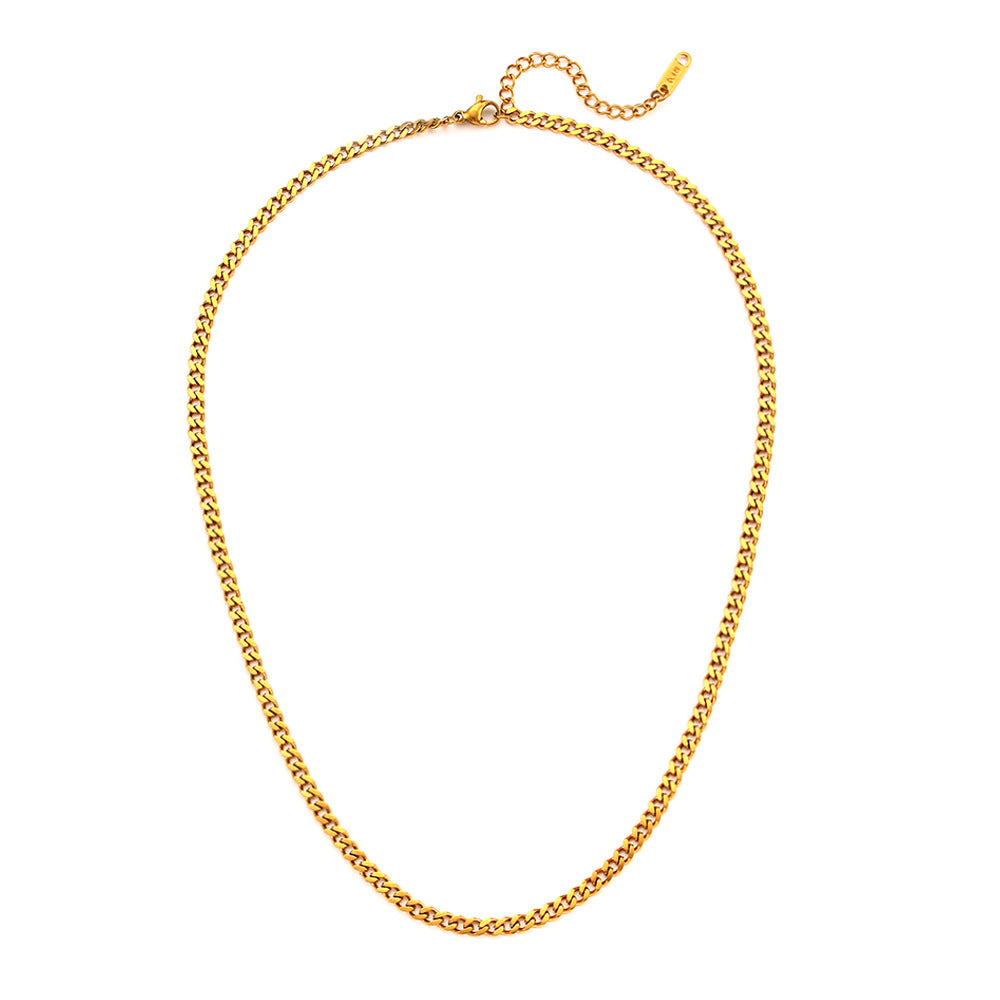 Collana da donna alla moda vintage a clavicola con ciondolo geometrico in acciaio inossidabile e catena cubana placcata oro 18 carati