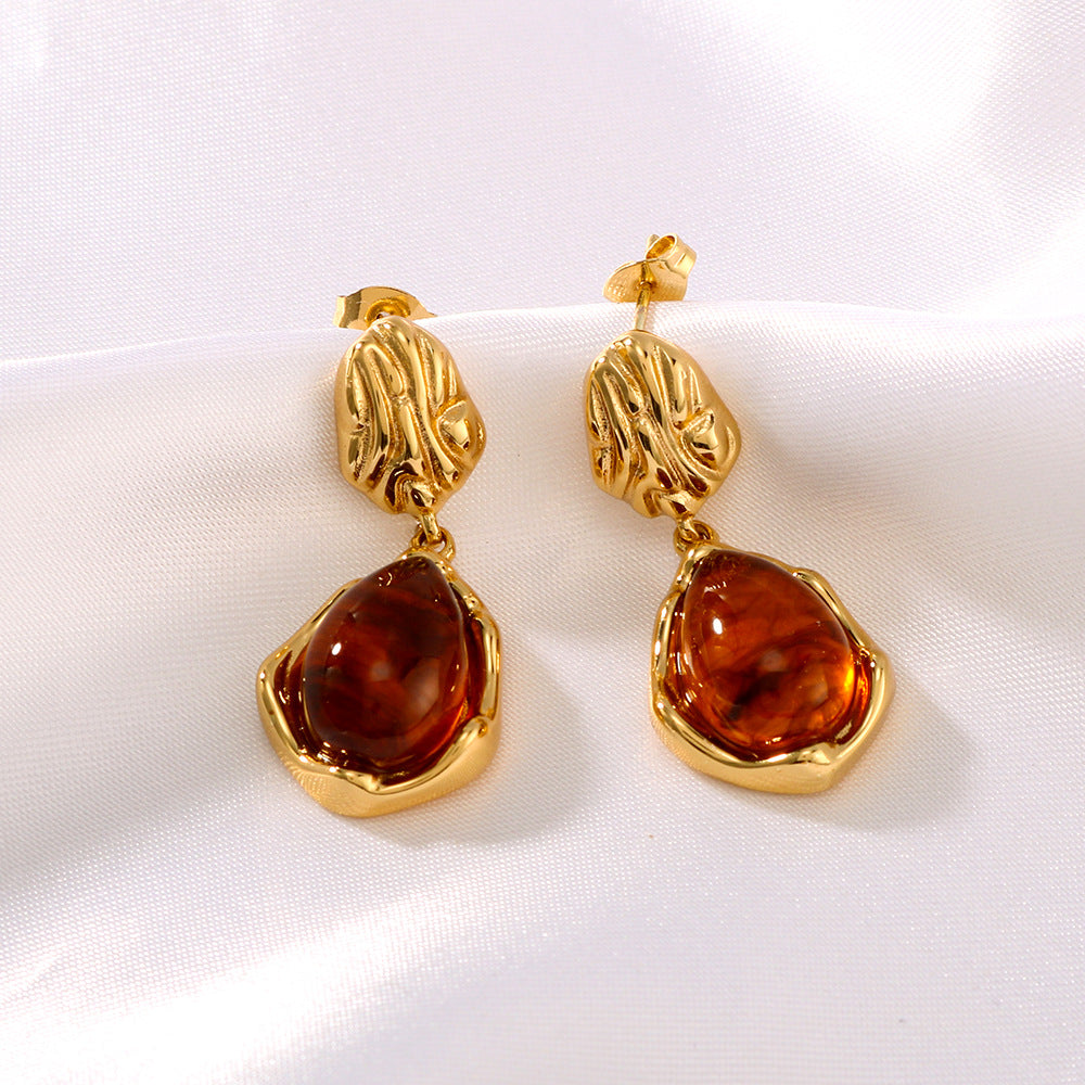 Minimalist Double-Hoop Resin Pendant Earrings with Stainless Steel Base and Vacuum Gold Plating
