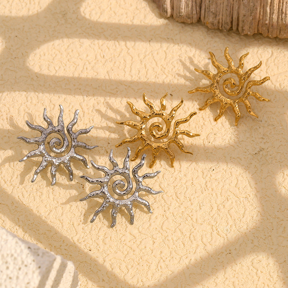 Pendientes Colgantes Geométricos de Sol de Moda en Acero Inoxidable con Baño de Oro de 18 quilates para Mujer