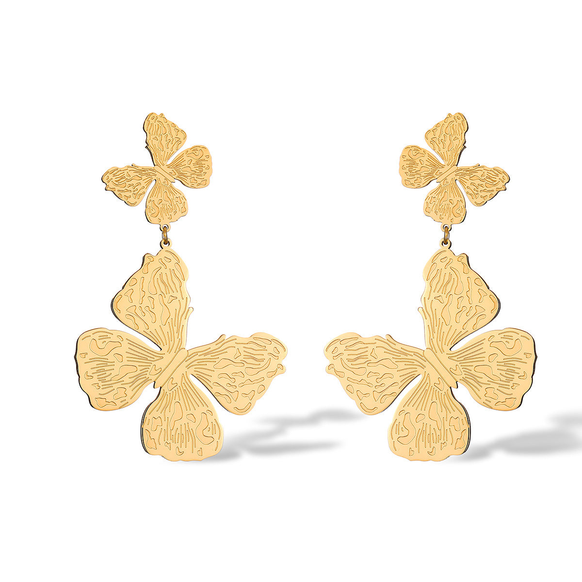 Minimalist Butterfly-Shaped Titanium Steel Earrings for Women with Real Gold Plating