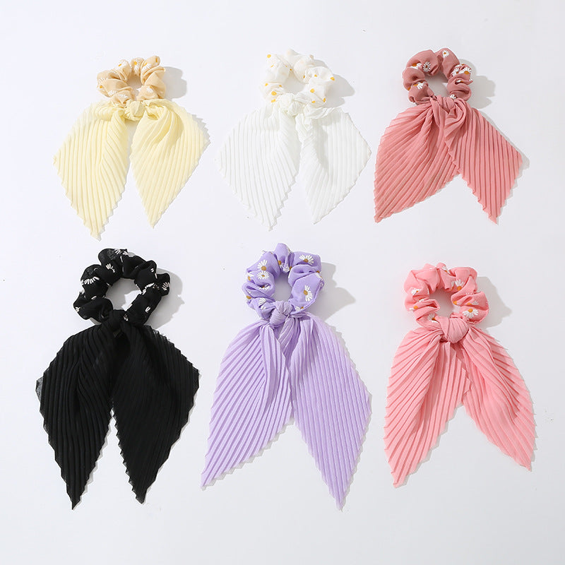 Dulce lazo de tela para el cabello en forma de lazo para niños con diseño de margarita con volantes, juego de accesorios para el cabello de estilo vintage francés