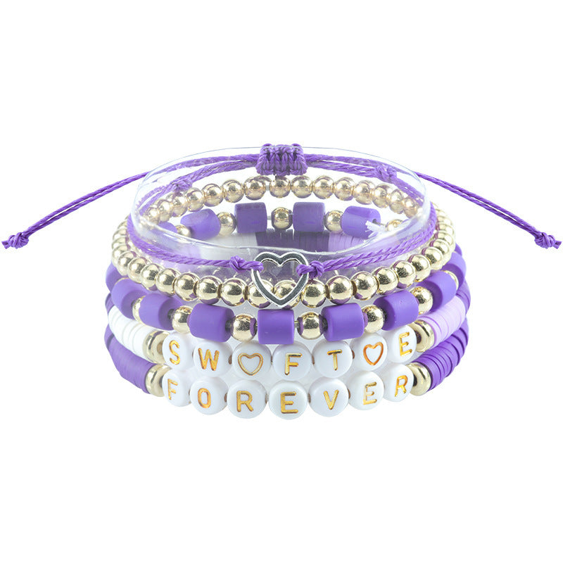 Colorful Letter Number Beaded Stretch Bracelet Set Resin Unisex