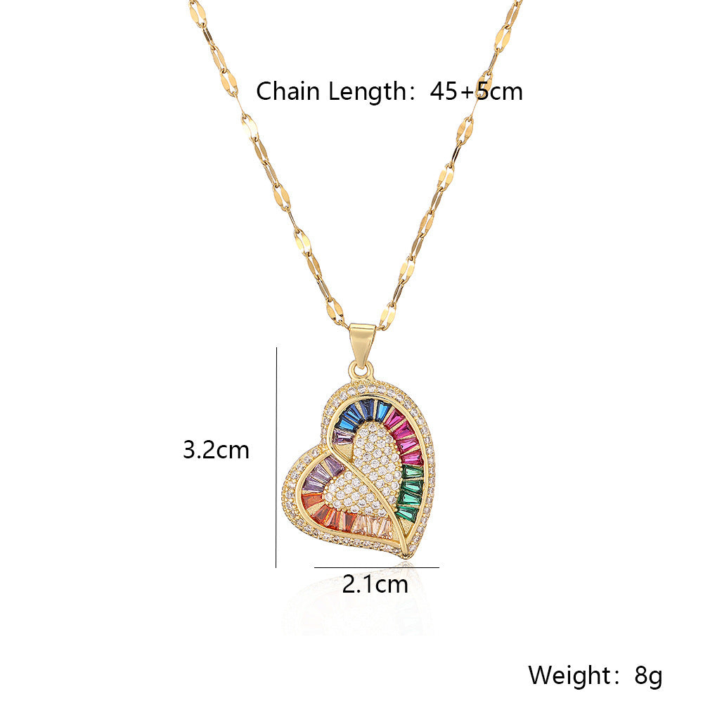 Minimalist Heart-Shaped Copper Necklace with Real Gold Plating and Zircon Inlay for Women