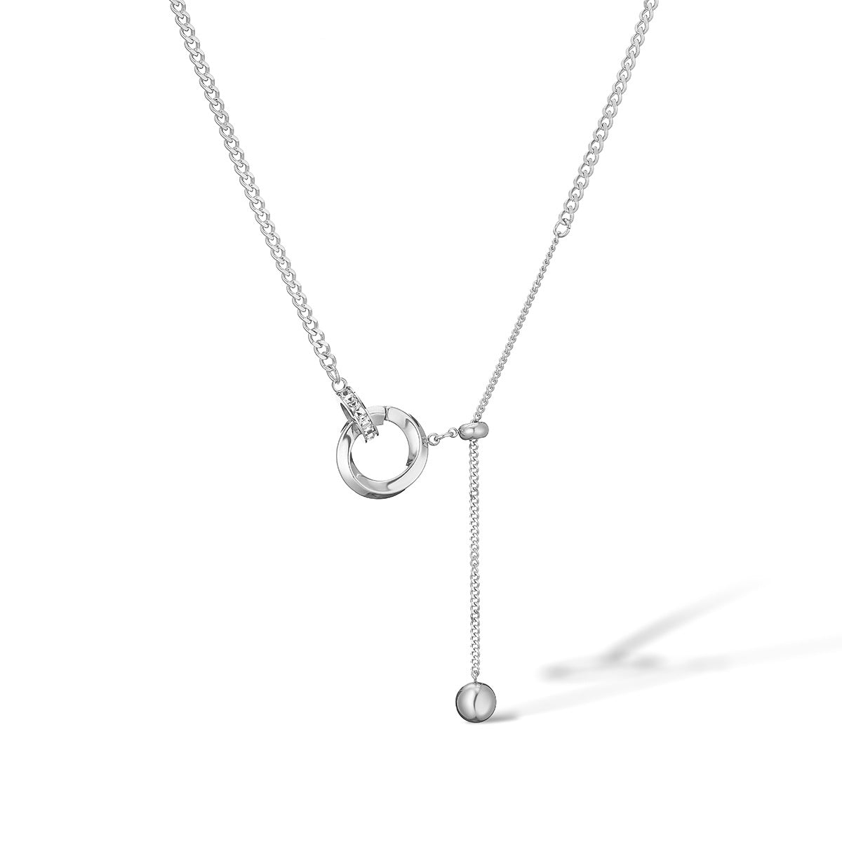 Minimalist Geometric Pendant Necklace for Women in Titanium Steel with Real Gold Plating and Zircon Inlay