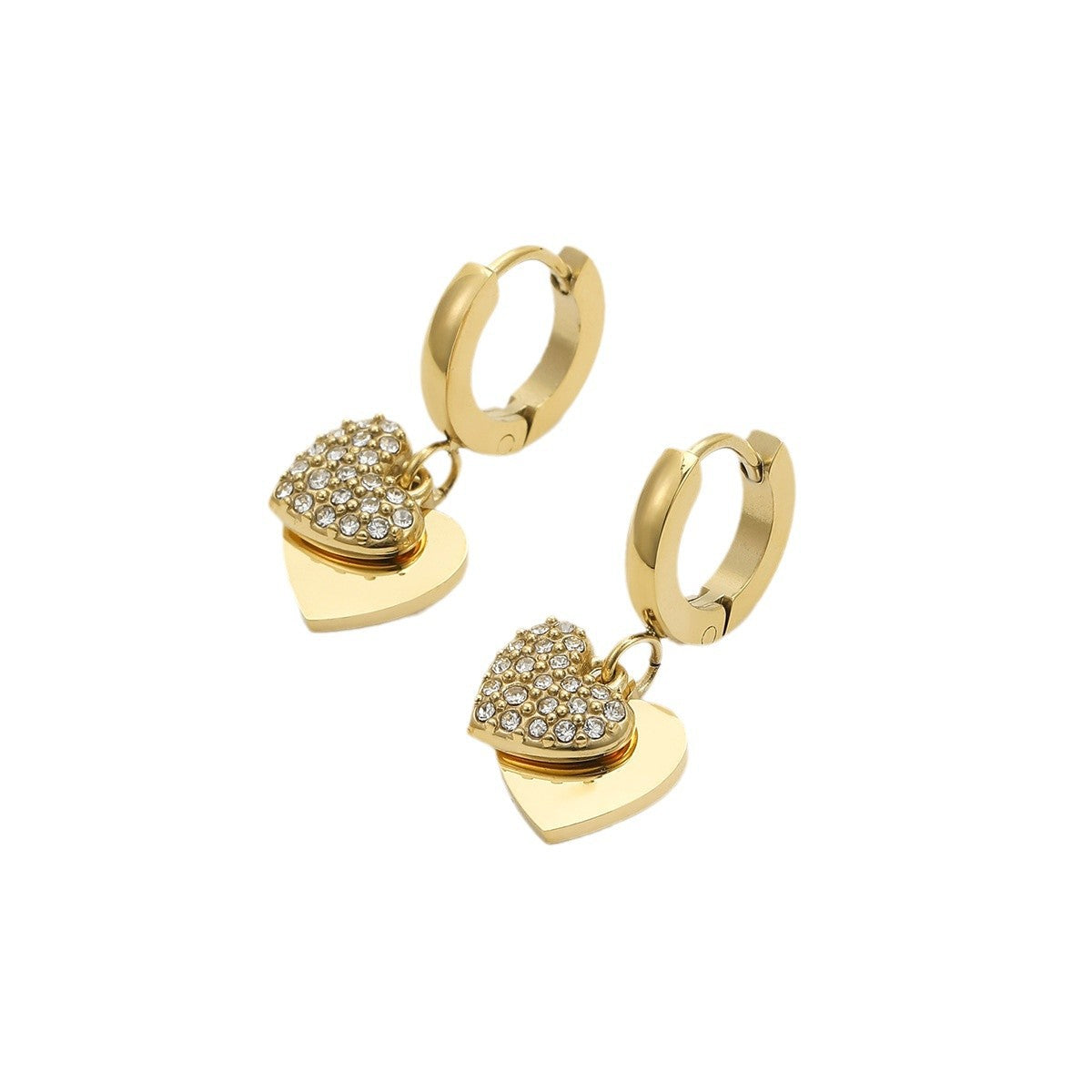 Fashionable Heart-Shaped Stainless Steel Earrings with Micro-Paved Zirconia for Women