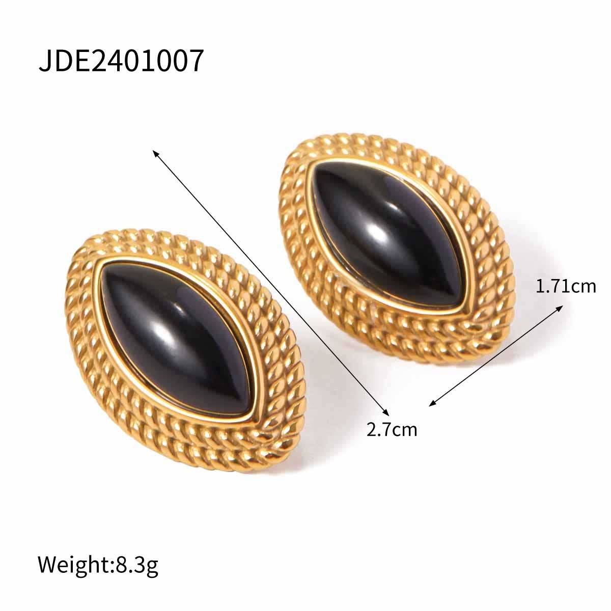 Orecchini da donna geometrici in acciaio inossidabile galvanizzato nero e oro, con estetica moderna e vintage