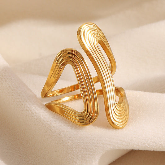 Minimalist Geometric Stainless Steel Ring with 18K Gold Plating for Women