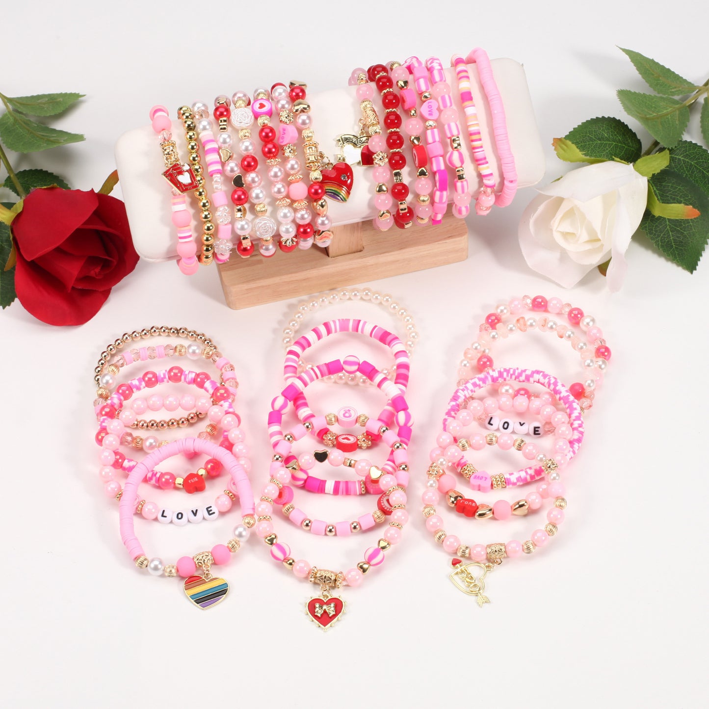 Heart Shape Resin Crystal Floral Pattern Unisex Bracelet