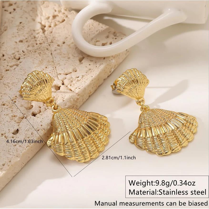 Minimalist Geometric Color Block Stainless Steel Shell Earrings for Women