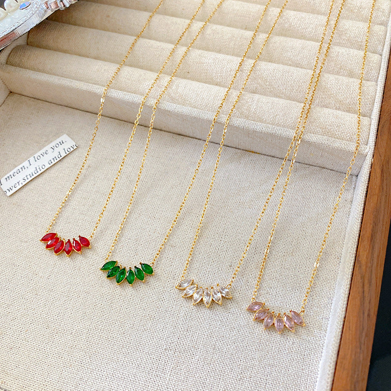 Minimalist Luxury Geometric Cubic Zirconia Inlay Plated Titanium Steel Wheat Ear Necklace