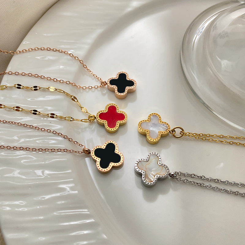 Minimalist Elegant Gold Plated Titanium Steel Four-Leaf Clover Necklace for Unisex