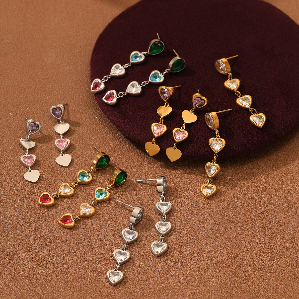 Orecchini da donna alla moda in acciaio inossidabile geometrico con placcatura in oro 18 carati e intarsi di strass colorati