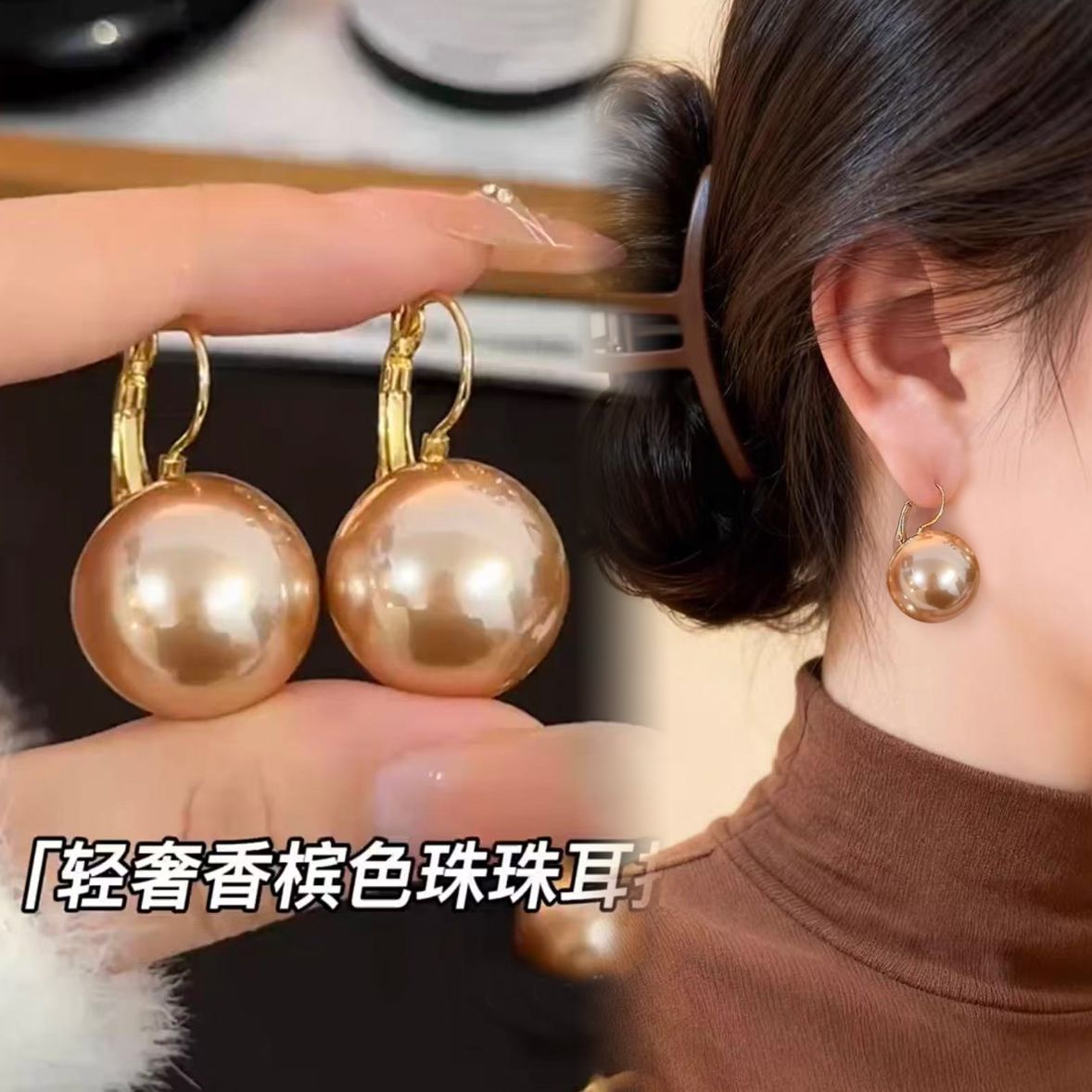 Orecchini a perno con perle stile vintage francese elegante con perni in acciaio placcato per donna, uso quotidiano, design rotondo geometrico minimalista, look di lusso