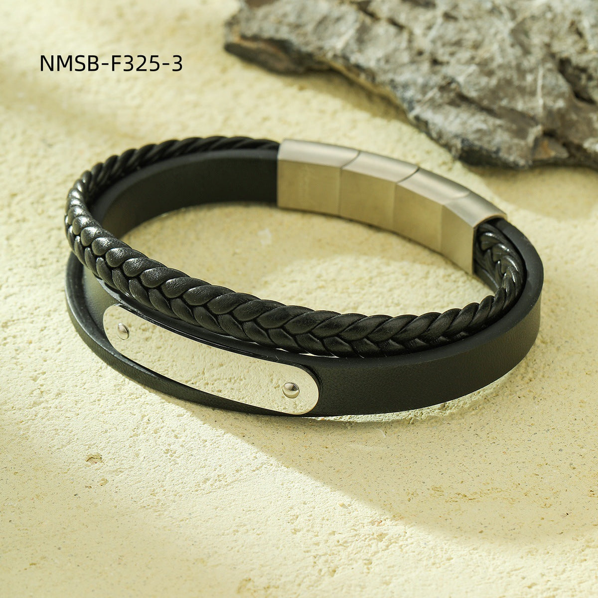 Minimalist Vintage Braided Leather Bracelet for Women with Stainless Steel Clasp and Electroplated Finish
