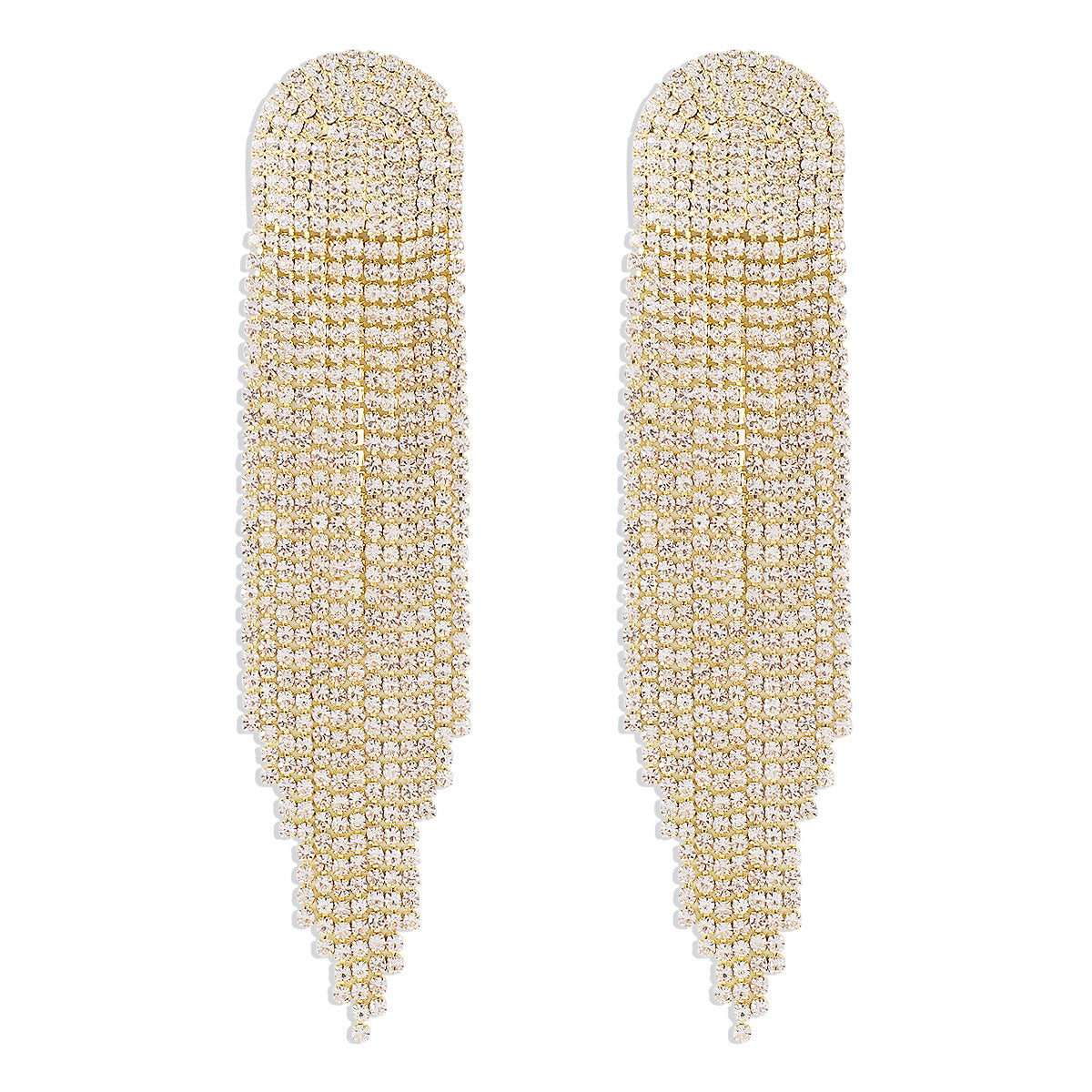 Orecchini Pendenti Lunghi Geometrici con Strass e Nappe, con Chiusura a Catena ad Artiglio, Stile Dolce-Spigoloso, da Donna