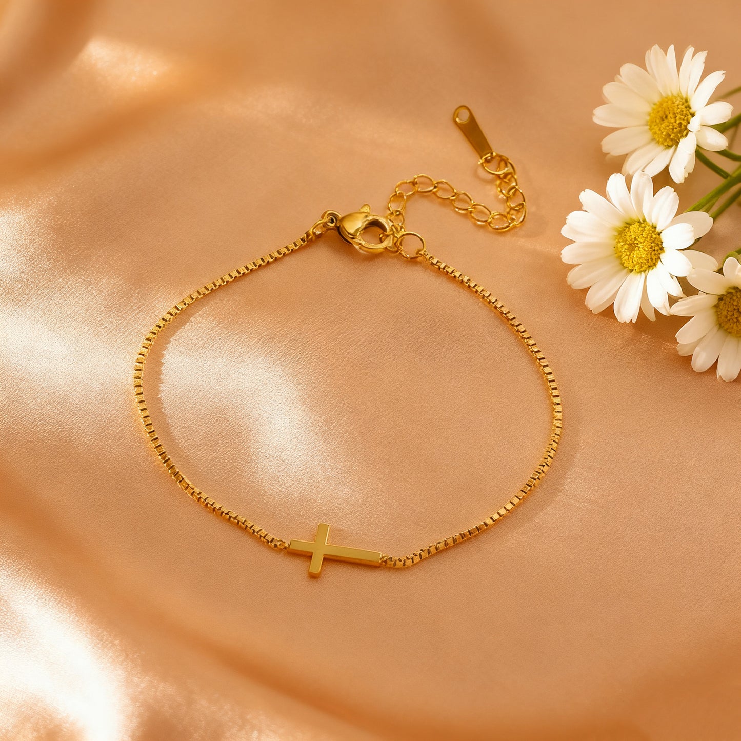Minimalist Elegant Gold Plated Stainless Steel Cross Geometric Bracelet with Cubic Zirconia for Women
