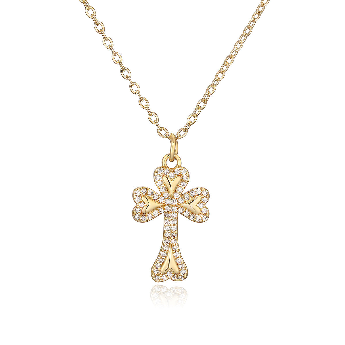 Minimalist Cross Pendant Necklace for Women with Copper Base and 18K Gold Plating, Micro-Pave Zirconia, Geometric Design Locket Chain