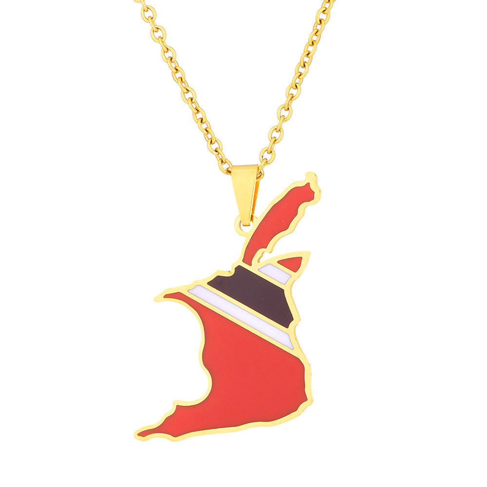 Collar con Colgante Geométrico de Moda de Acero de Titanio con Acabado Esmaltado para Unisex, Estilo Cadena O