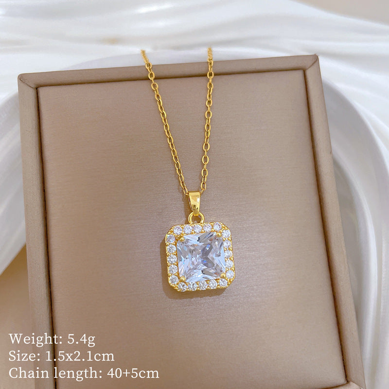 Sweet Minimalist Animal Shape Brass Pendant with Cubic Zirconia Inlay Titanium Steel Necklace for Unisex