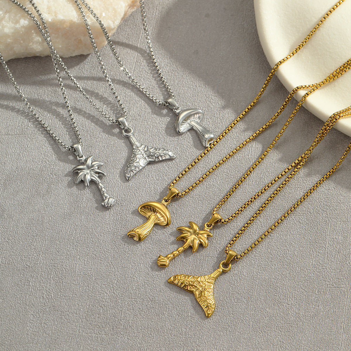 Collana da donna con ciondolo a coda di sirena e albero di cocco geometrico in acciaio inossidabile placcato oro 18 carati, stile moda OL