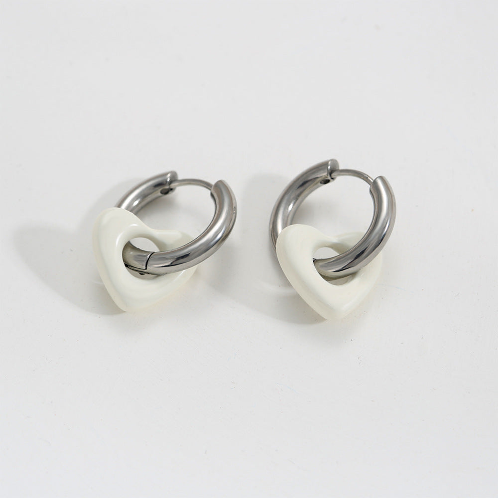 Orecchini a Cuore Minimalisti in Acciaio Inossidabile Stile Francese, con Smalto Dipinto a Mano e Placcatura in Oro 18K da Donna