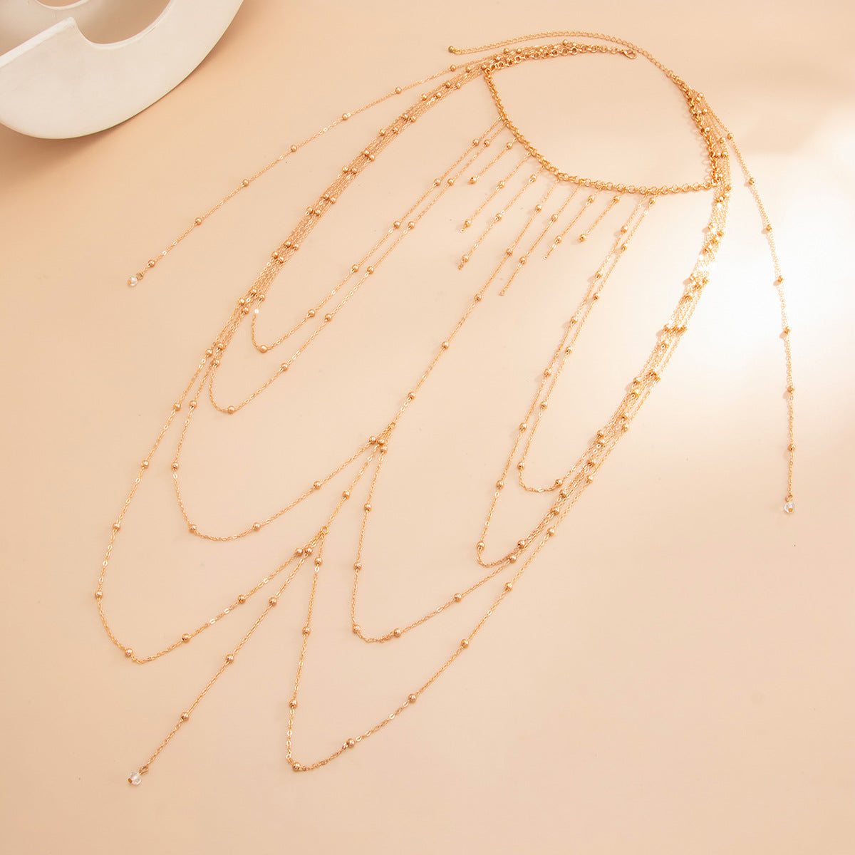 Elegant Multi-Layer Pearl Tassel Body Chain Brass Polished Round Ball Chain Bikini Neck Chest Jewelry for Women