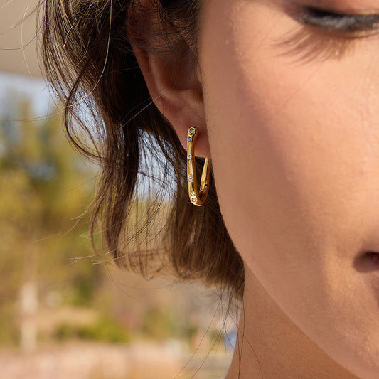 Elegant Geometric Stainless Steel Plated Rhinestone Hoop Earrings for Women