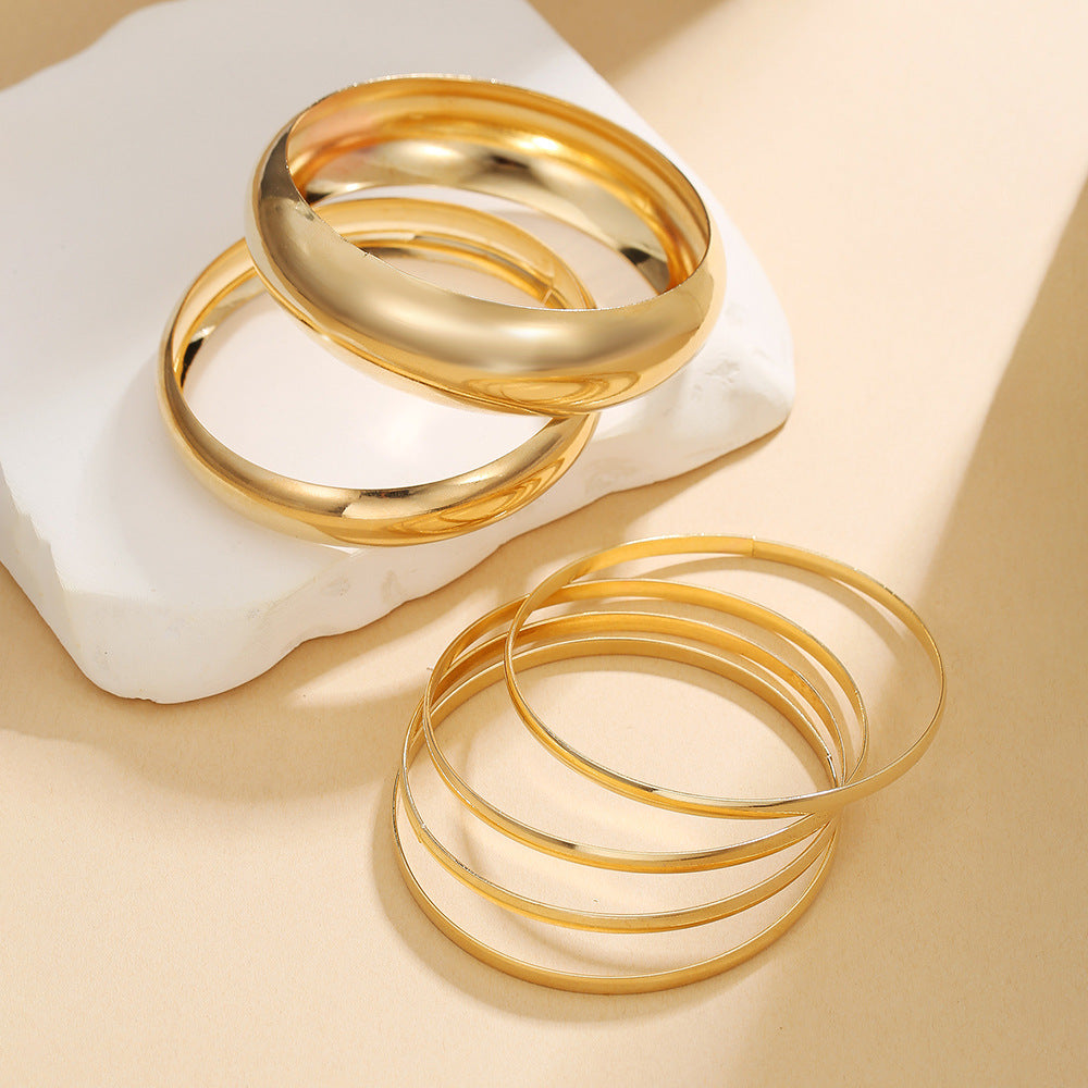 Minimalist Geometric Round Plated Iron Wide Multi-Layer Bracelet