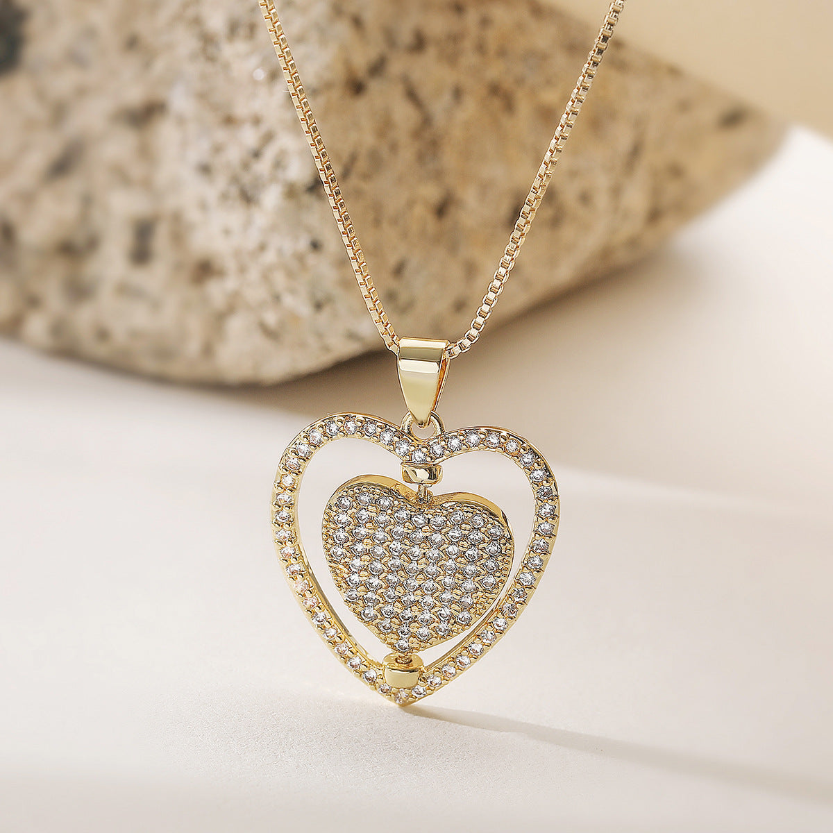 Minimalist Gold Plated Brass Heart Cubic Zirconia Pendant Necklace for Women