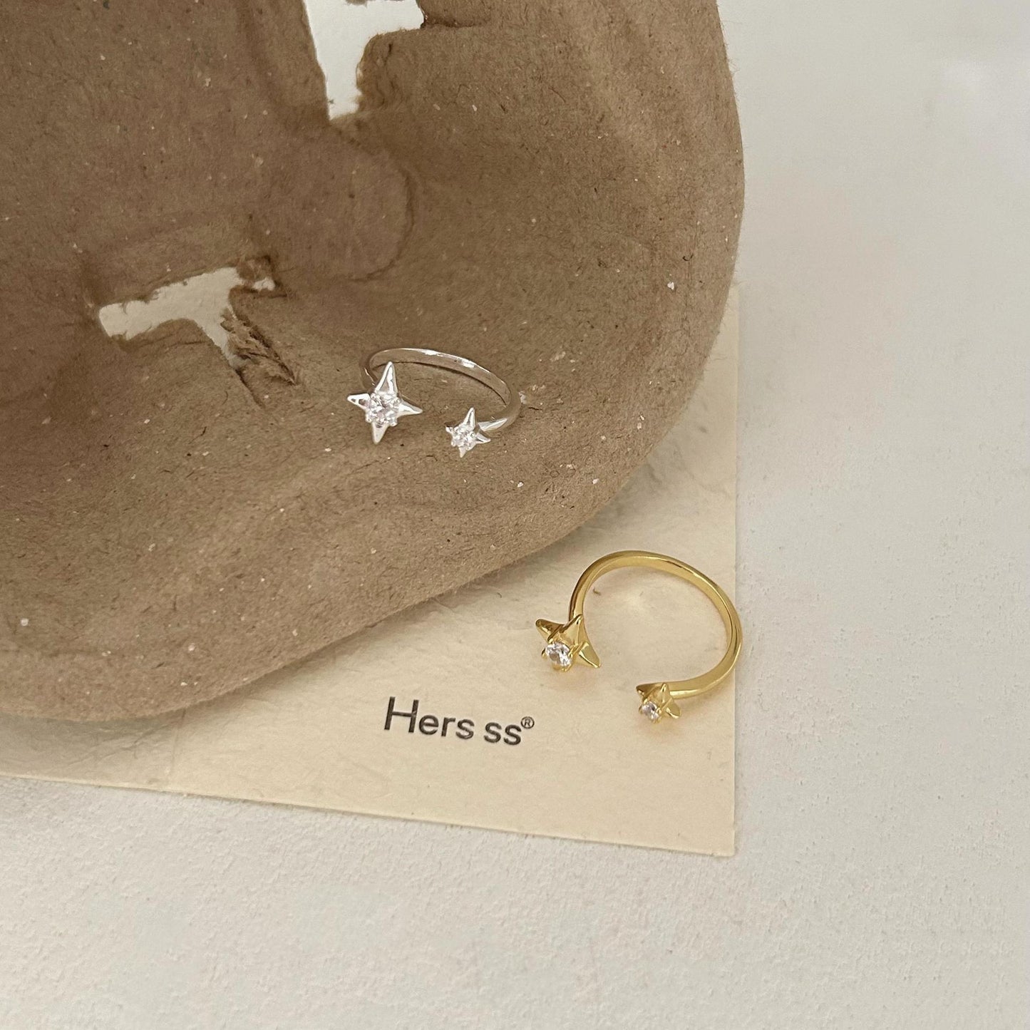 Anello in argento sterling 925 a forma di stella minimalista con bordi sfaccettati geometrici da donna