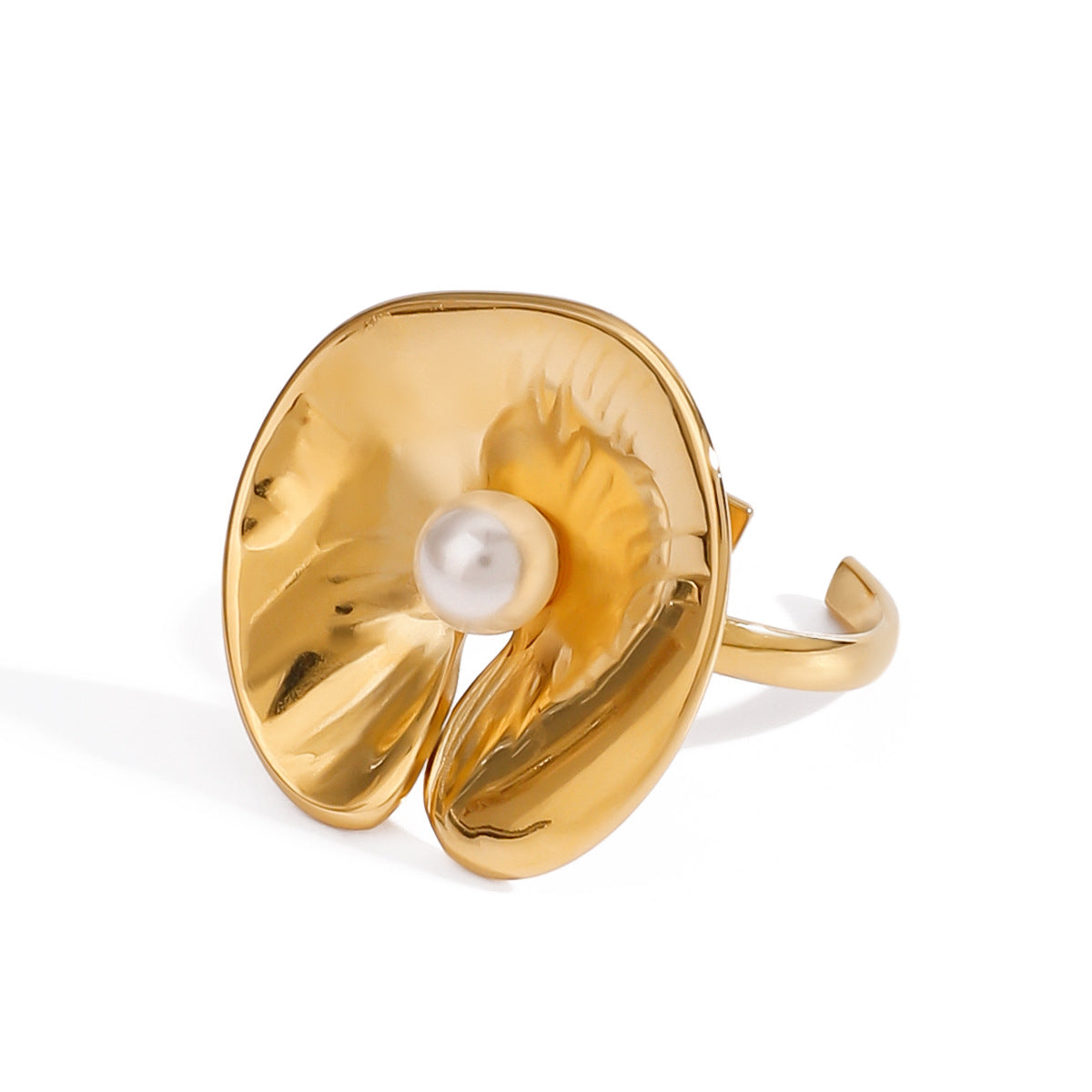 Geometric Plated Stainless Steel Ring with Pearl for Women