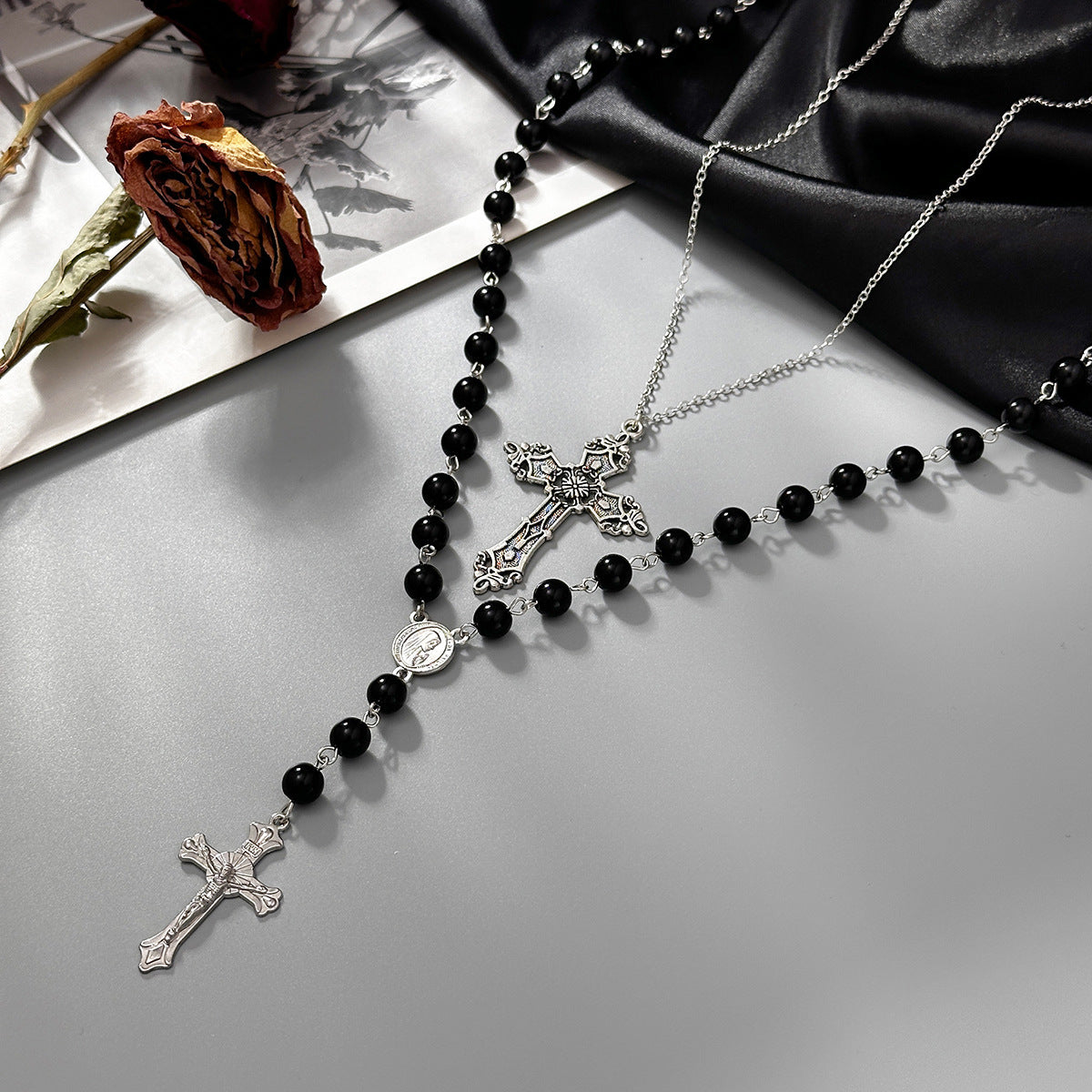 Gothic Vintage Cross Pendant Zinc Alloy Plated Necklace for Women