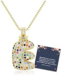 Sweet Hip-hop Letter Brass Cubic Zirconia Inlay Pendant Necklace Box Chain Unisex