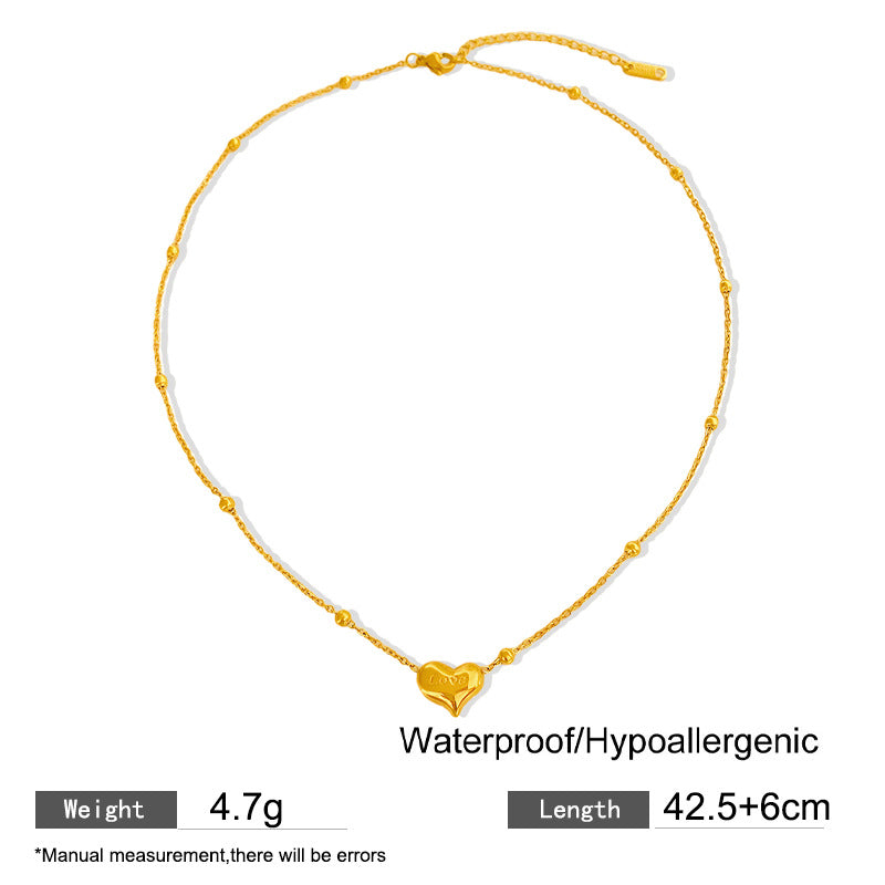French Minimalist Heart Beaded Titanium Steel Necklace Plated Cable Chain Unisex Jewelry