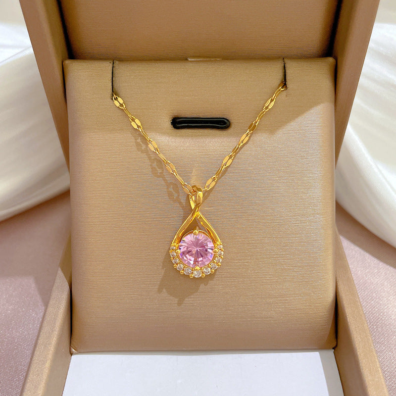 Collar de cadena de titanio y acero geométrico de lujo con incrustaciones de diamantes de imitación para unisex