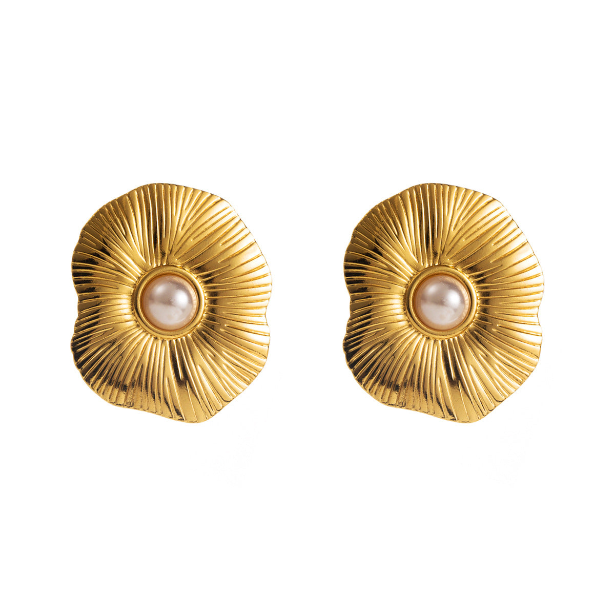 Pendientes de acero inoxidable geométricos minimalistas con incrustaciones de perlas simuladas para mujer, joyería de moda de lujo chapada