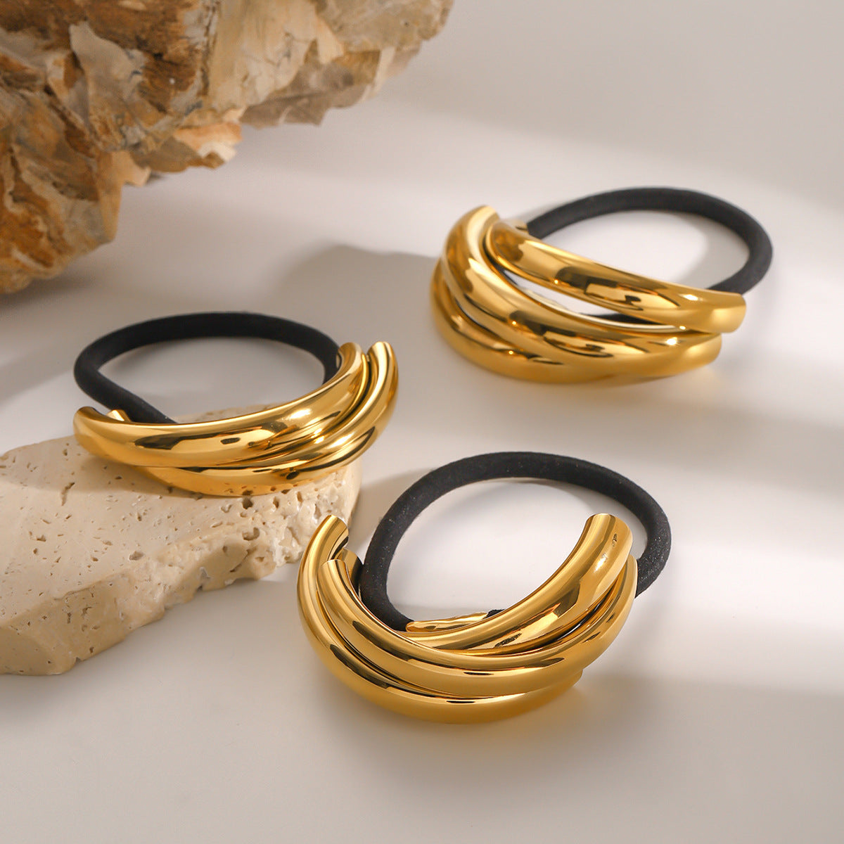 Minimalist Geometric Ring-Shaped Stainless Steel Hair Tie with Plated Finish for High Ponytail