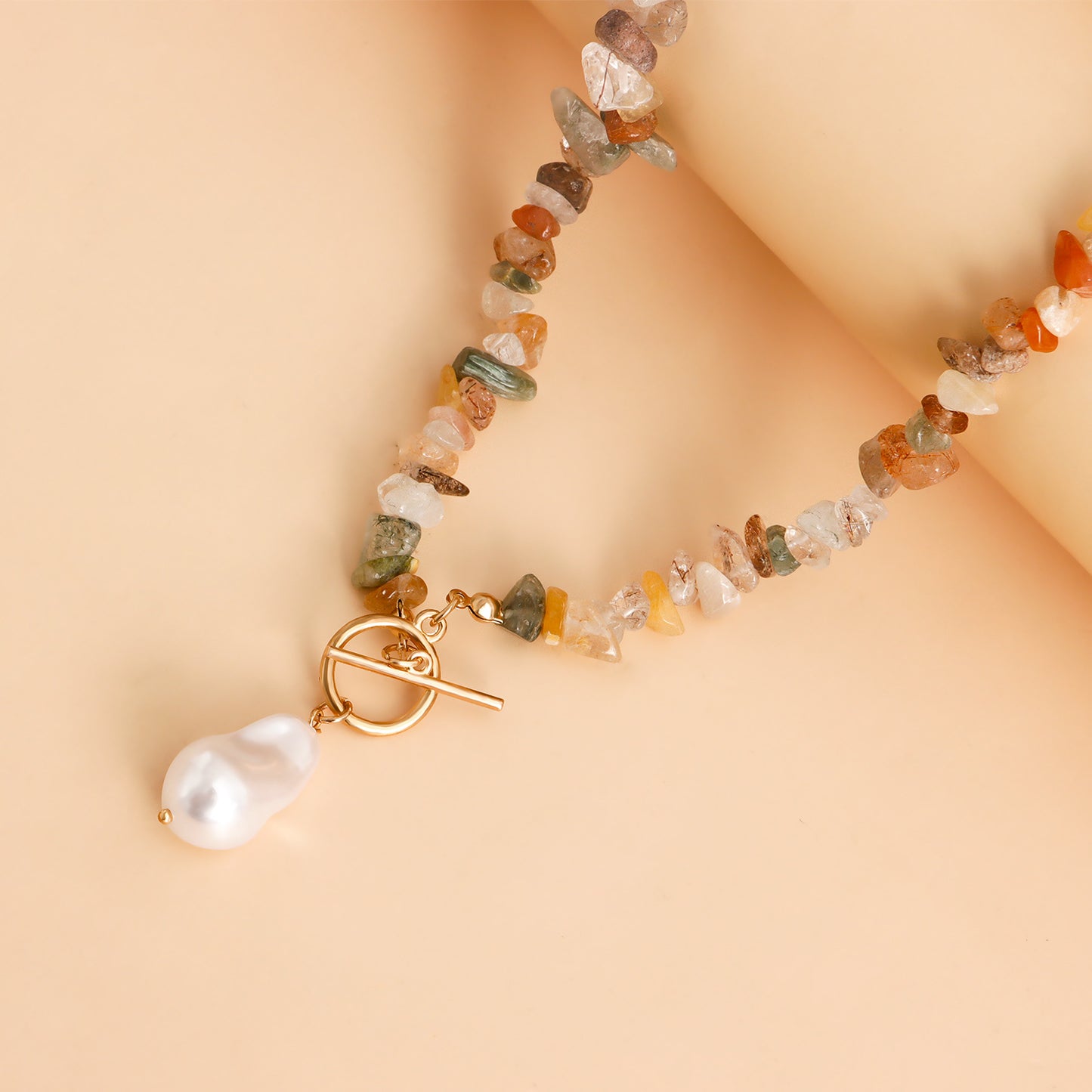 Minimalist Geometric Alloy Necklace with Pearl Accents and Turquoise Beads for Women