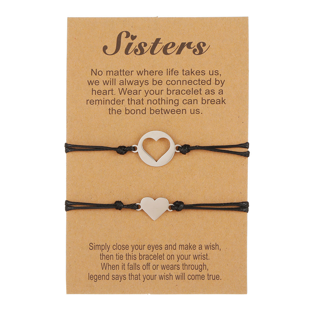 Adjustable Titanium Steel Heart Sisters Card Bracelet Set