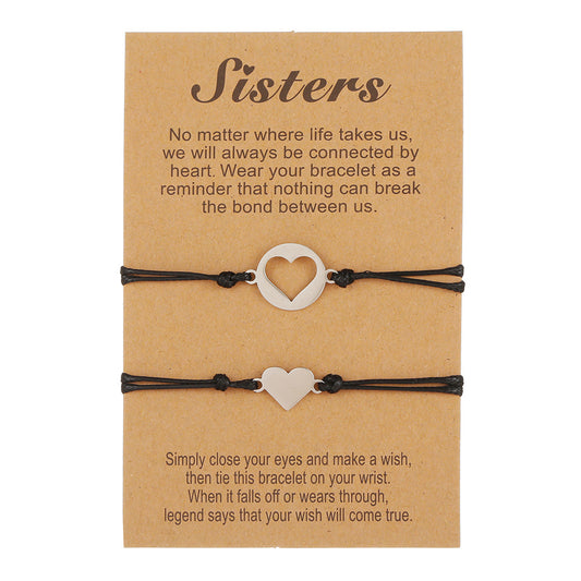 Adjustable Titanium Steel Heart Sisters Card Bracelet Set