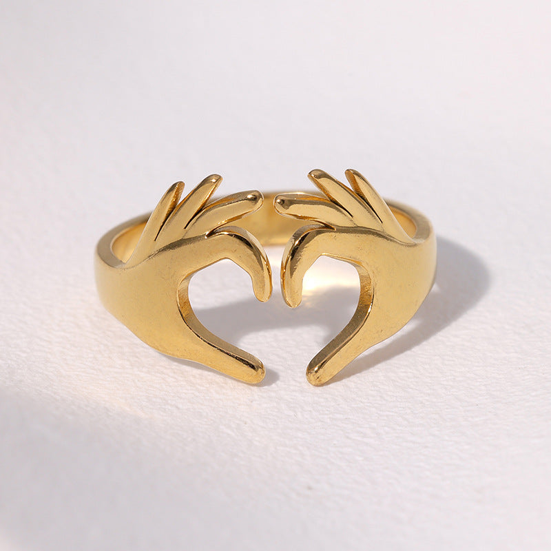 Fashion Minimalist Open Adjustable Heart Ring 18K Gold Plated Stainless Steel Jewelry for Women