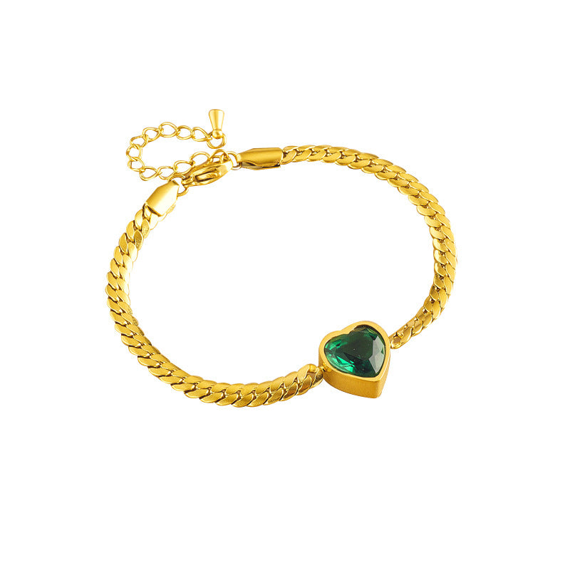 Bracciale da donna in acciaio inossidabile intrecciato a forma di cuore con strass, stile minimalista vintage