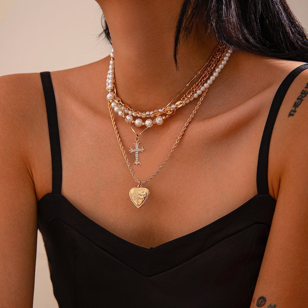 Minimalist Heart Geometric Zinc Alloy Plated Multi-layer Necklace Set for Women
