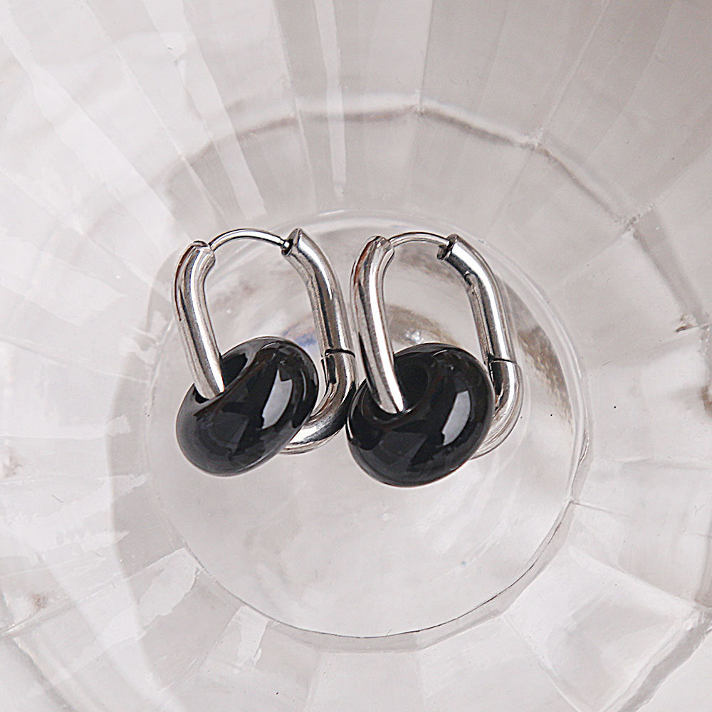 Pendientes de Acero Inoxidable con Forma de U, de Estilo Chino Antiguo Minimalista, con Detalles de Ágata y Jade, Acabado Pulido