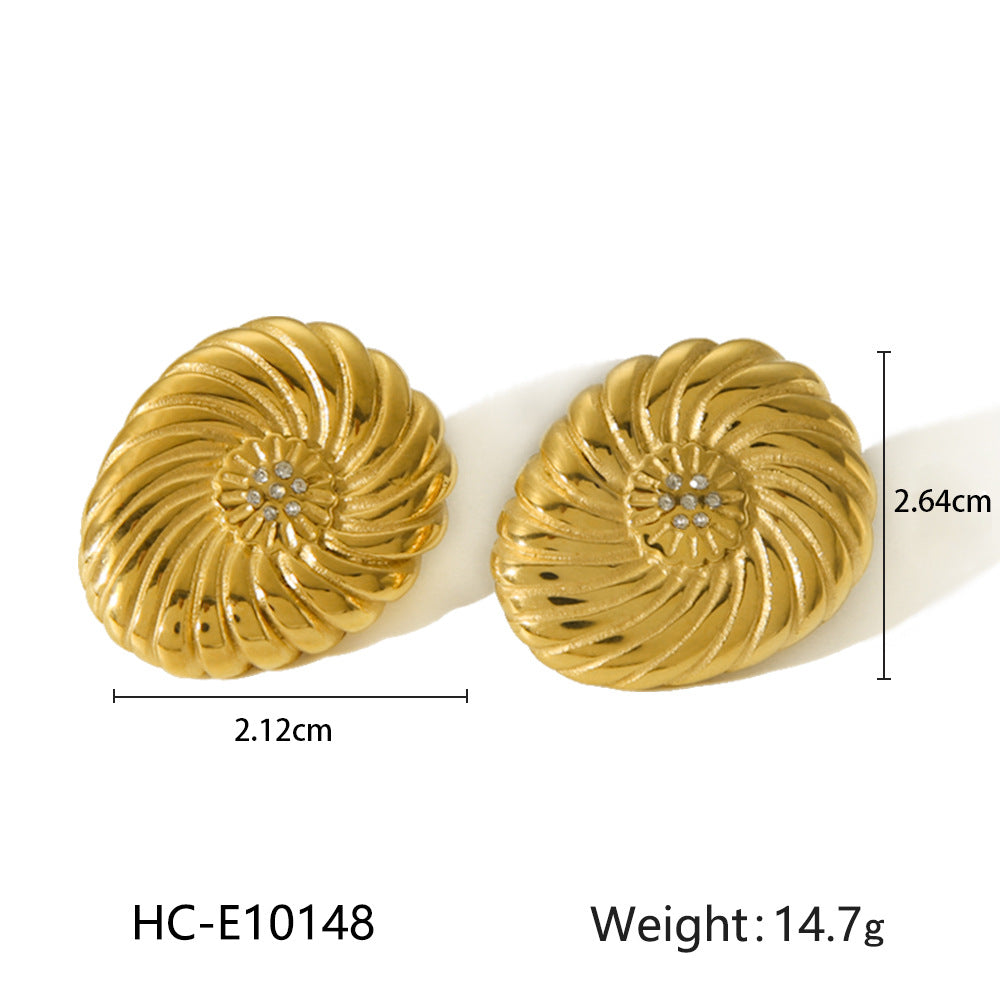 Fashion Geometric Threaded Rhinestone Earrings 18K Gold Plated Stainless Steel Women Jewelry
