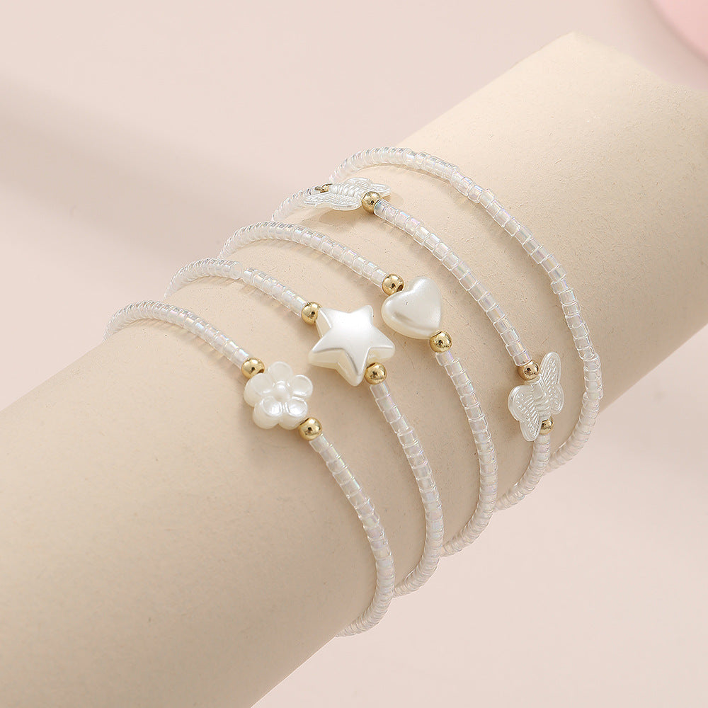 Conjunto de pulseras de abalorios de mariposas, flores, corazones y estrellas estilo coreano para niñas, joyas de mano temáticas de princesas